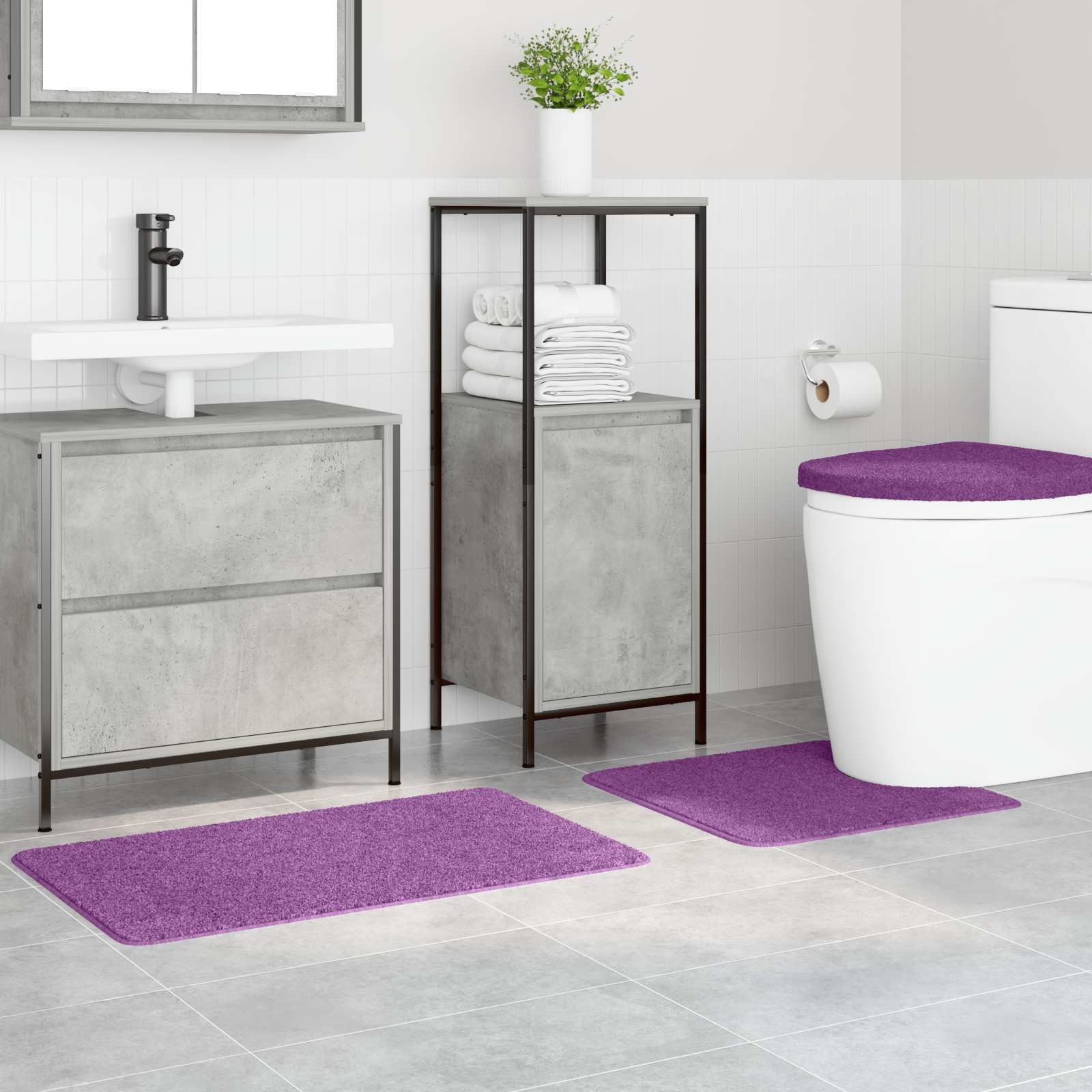 Anti-Rutsch Badematten-Set 3 pcs Grau PP