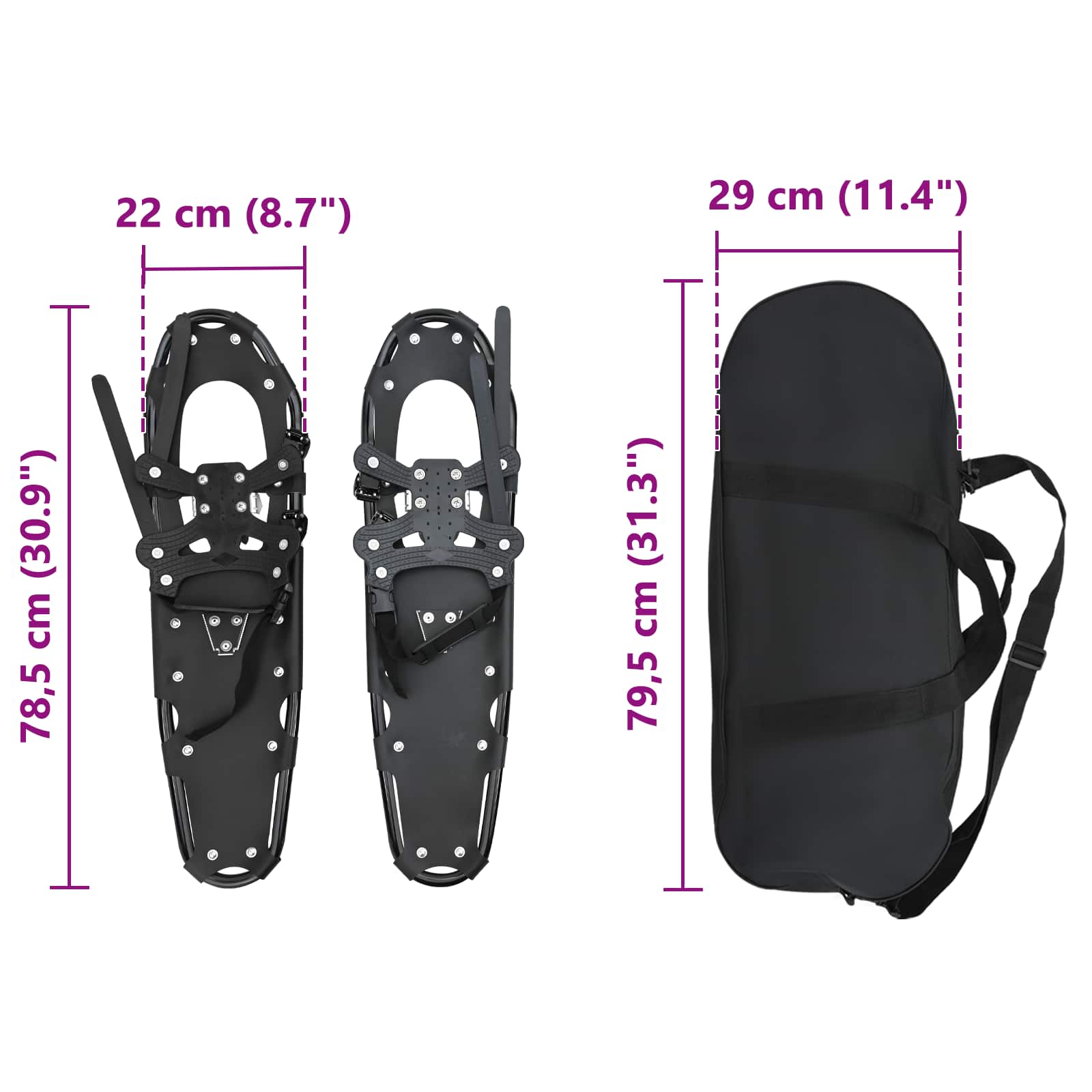 3 in 1 Schneeschuhe Silber und Schwarz 53,5 x 21 cm