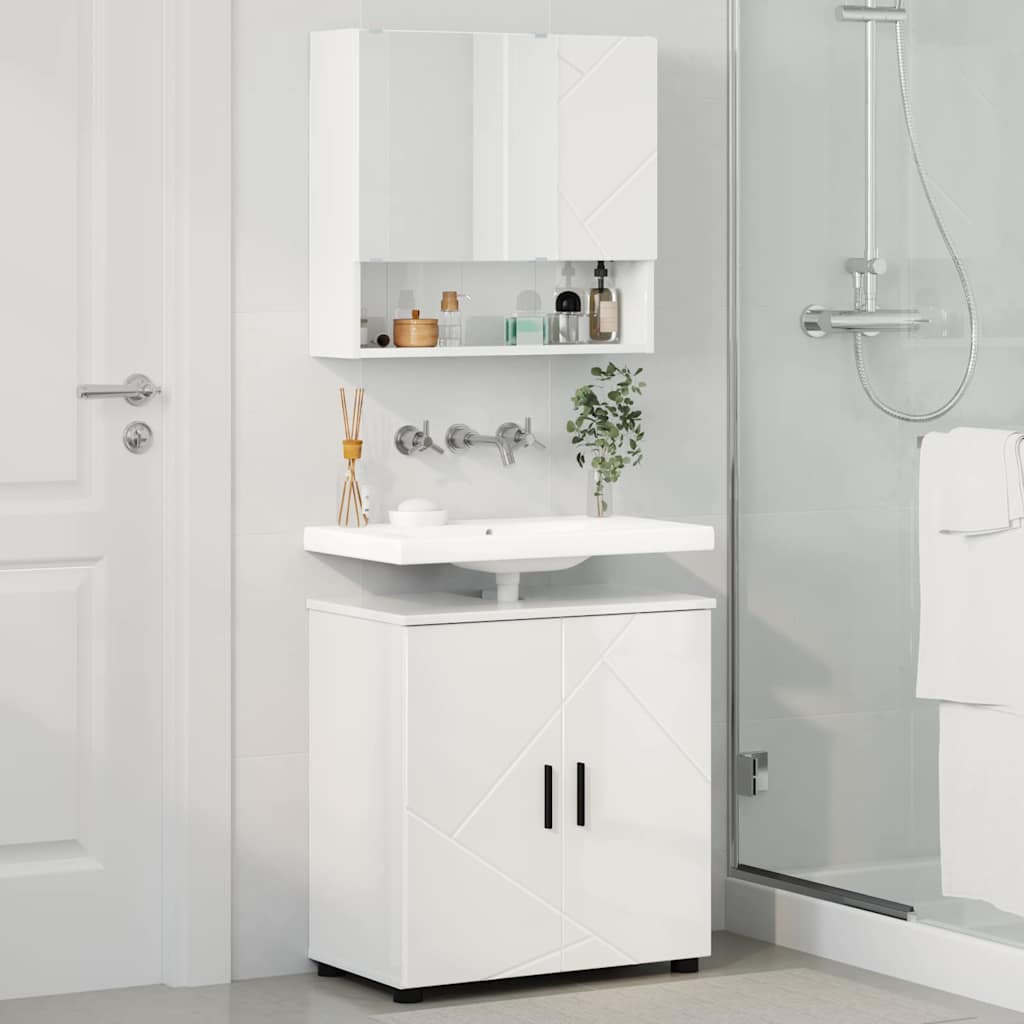 Badezimmermöbel-Set mit Tür 2 pcs Weiß Holzwerkstoff & Metall