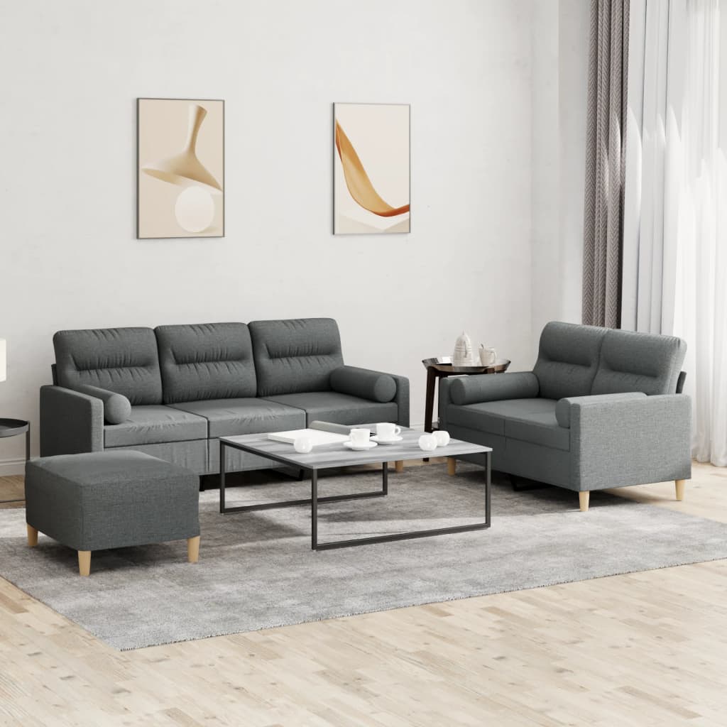 3-tlg. Sofagarnitur mit Kissen Taupe Stoff