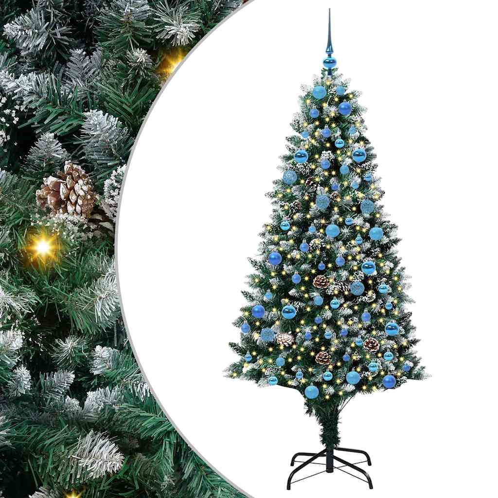 Künstlicher Weihnachtsbaum mit LEDs Kugeln Zapfen 150 cm