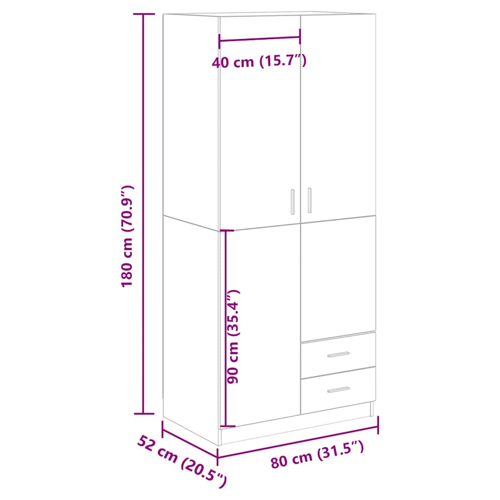 Kleiderschrank Weiß 80x52x180 cm Holzwerkstoff