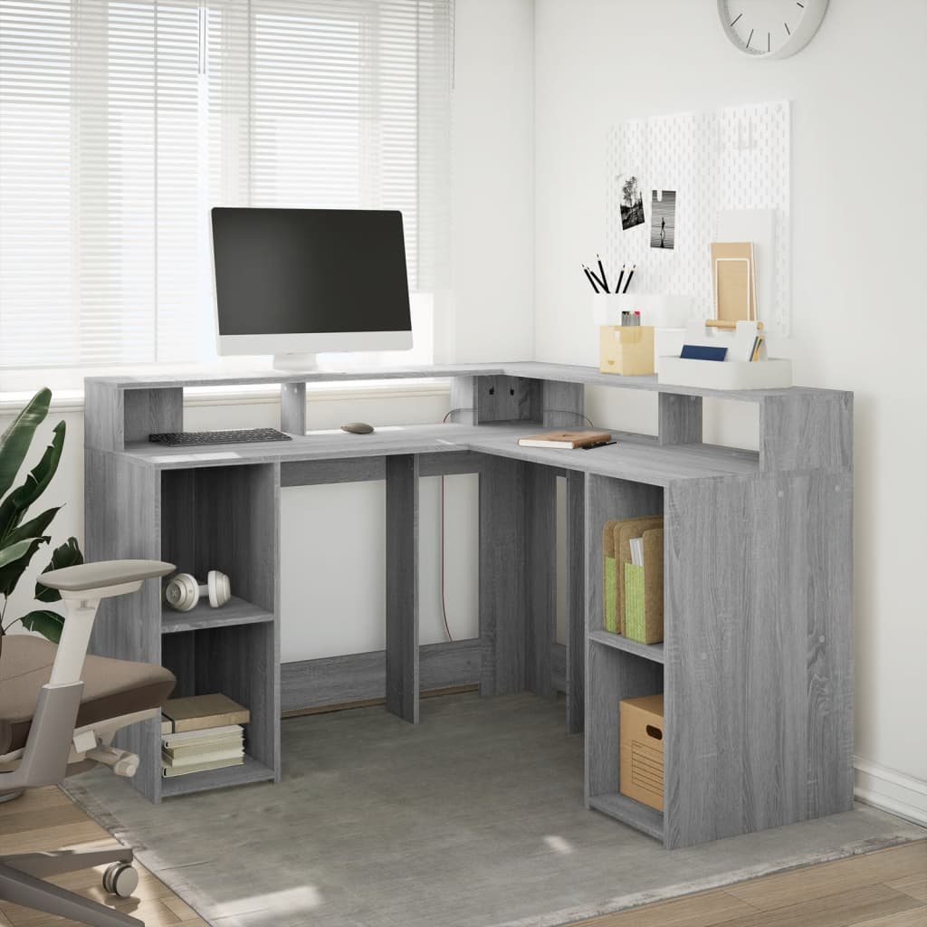LED-Schreibtisch Weiß 130x130x91 cm Holzwerkstoff