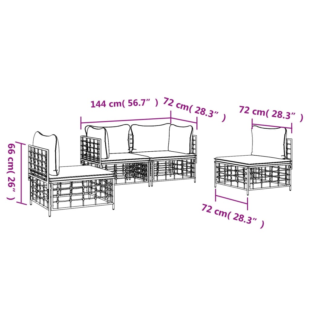 6-tlg. Garten-Lounge-Set mit Kissen Anthrazit Poly Rattan