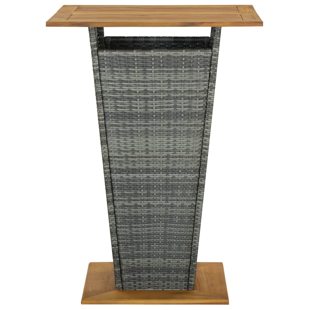 Bartisch Schwarz 80x80x110 cm Poly Rattan und Massivholz Akazie