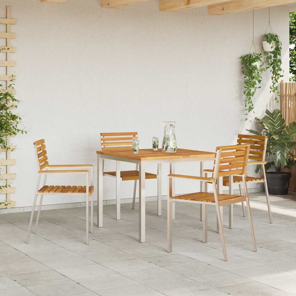 Esstisch 90x90x75 cm Massives Akazienholz und Edelstahl
