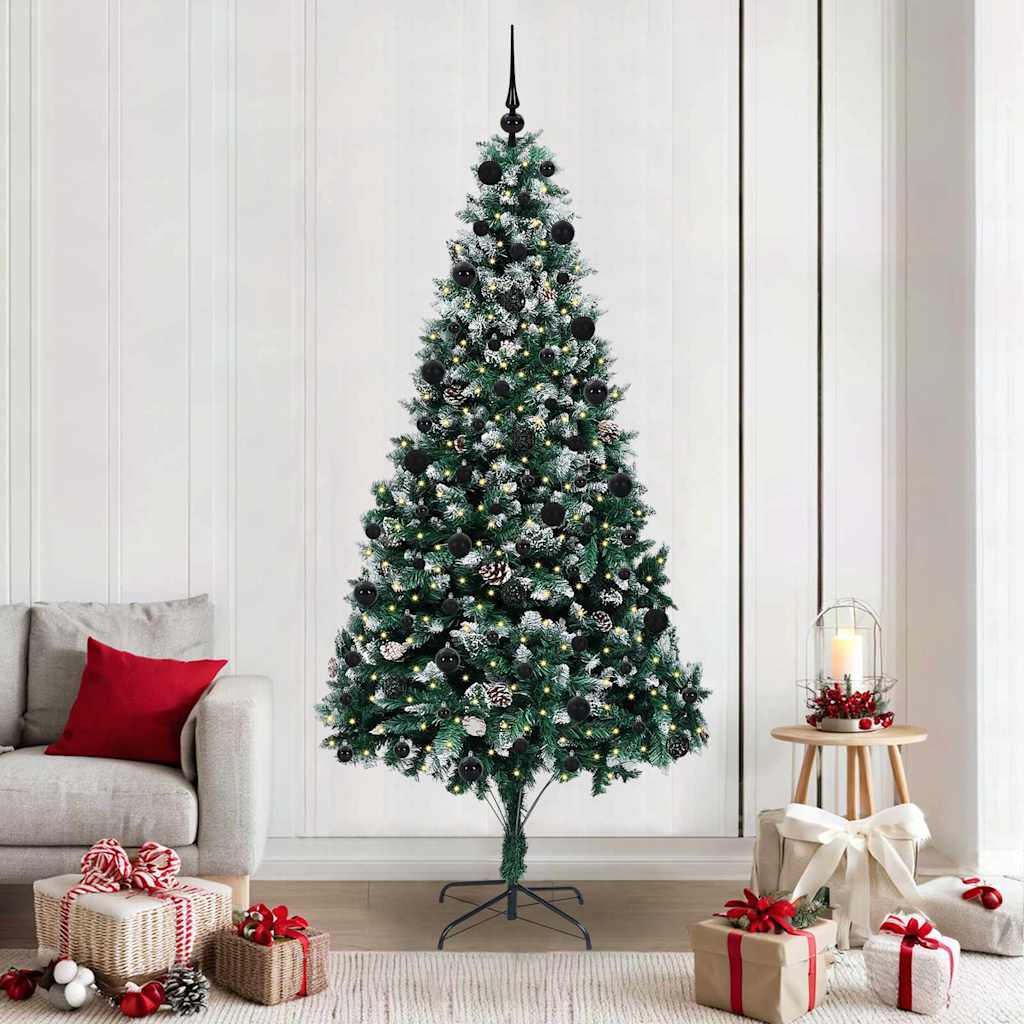 Künstlicher Weihnachtsbaum mit LEDs Kugeln Zapfen 150 cm