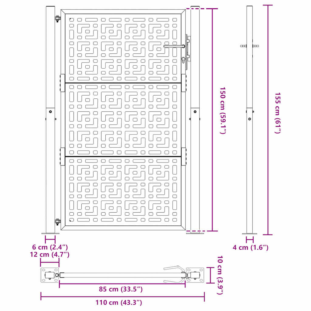 Gartentor Schwarz 100x100 cm Stahl Lichtdesign