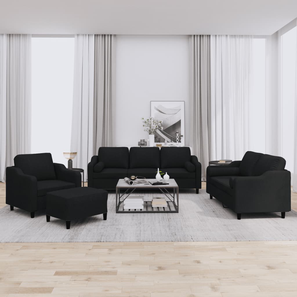 4-tlg. Sofagarnitur mit Kissen Braun Stoff
