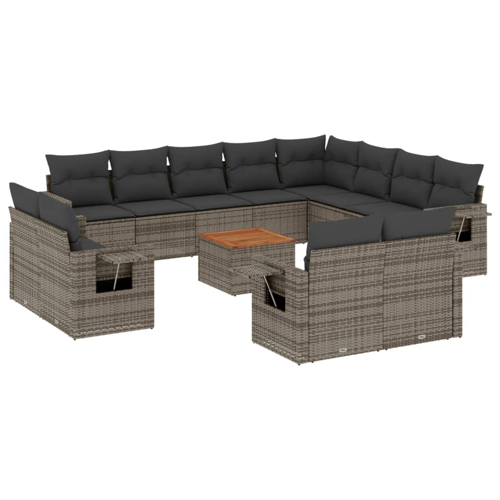 13-tlg. Garten-Sofagarnitur mit Kissen Schwarz Poly Rattan