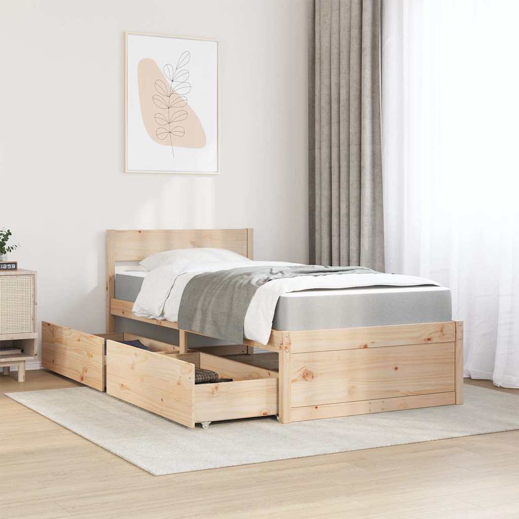 Bett mit Schubladen und Matratze 200x200 cm Massivholz Kiefer