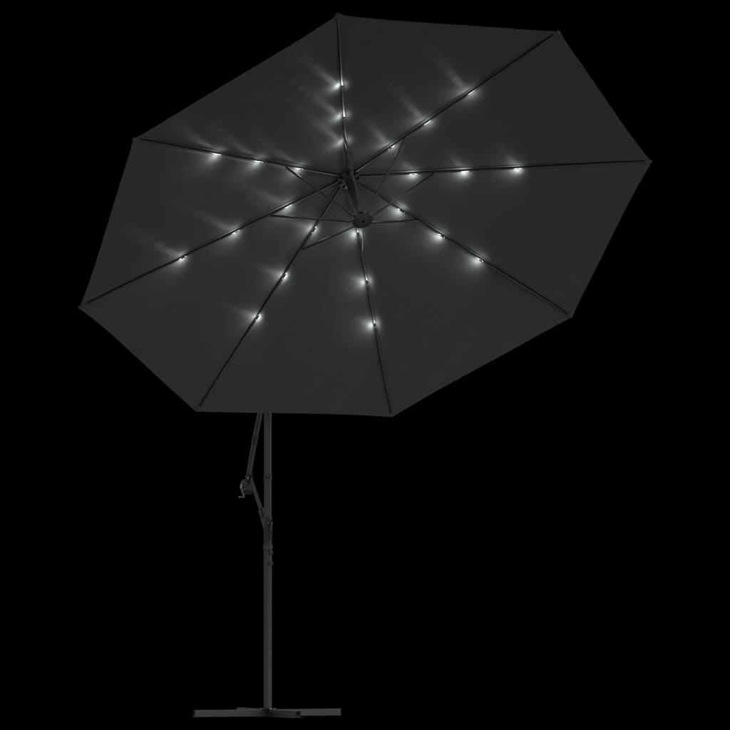 Ampelschirm mit LED-Beleuchtung und Stahl-Mast Weinrot