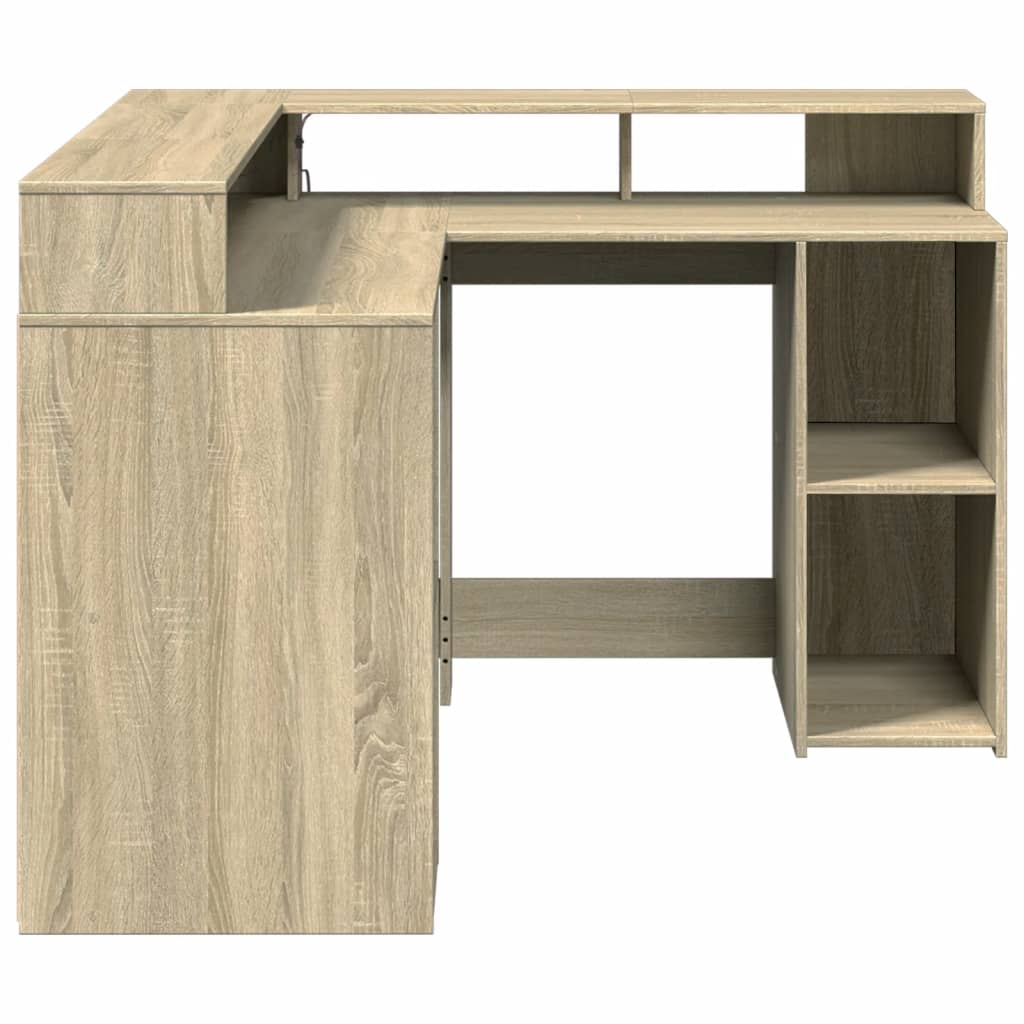 LED-Schreibtisch Weiß 130x130x91 cm Holzwerkstoff