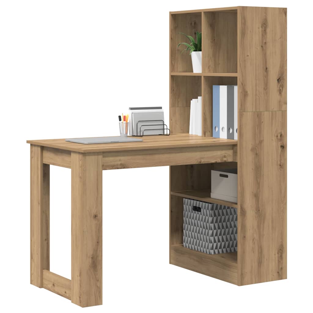 Schreibtisch mit Regal Schwarz Eichen-Optik 122 x 67 x 145 cm