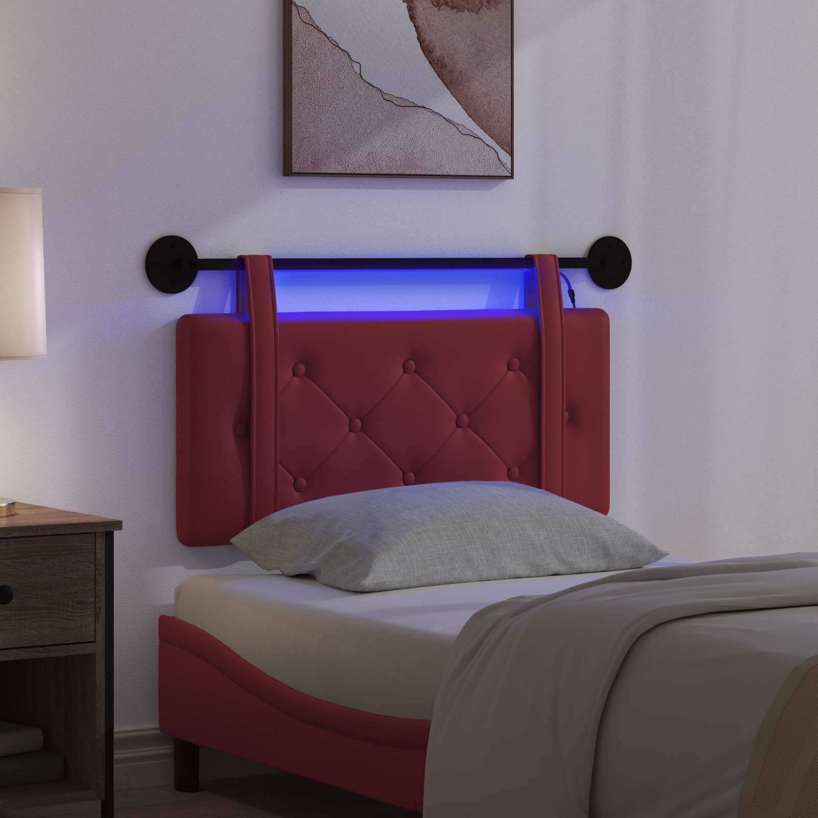 Hängendes Kopfteil Mit LED Licht Creme Kunstleder