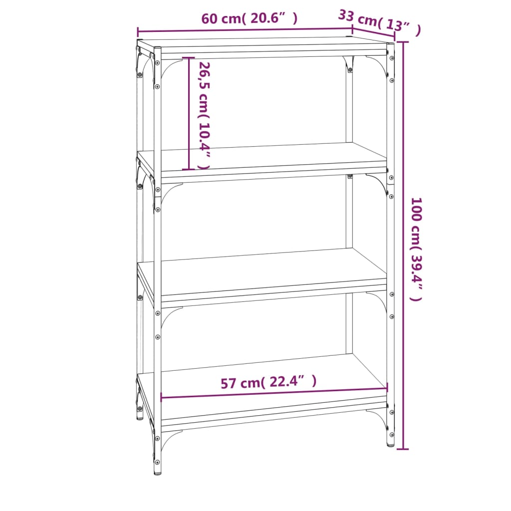 Bücherregal Schwarz 40x33x70,5 cm Holzwerkstoff und Stahl