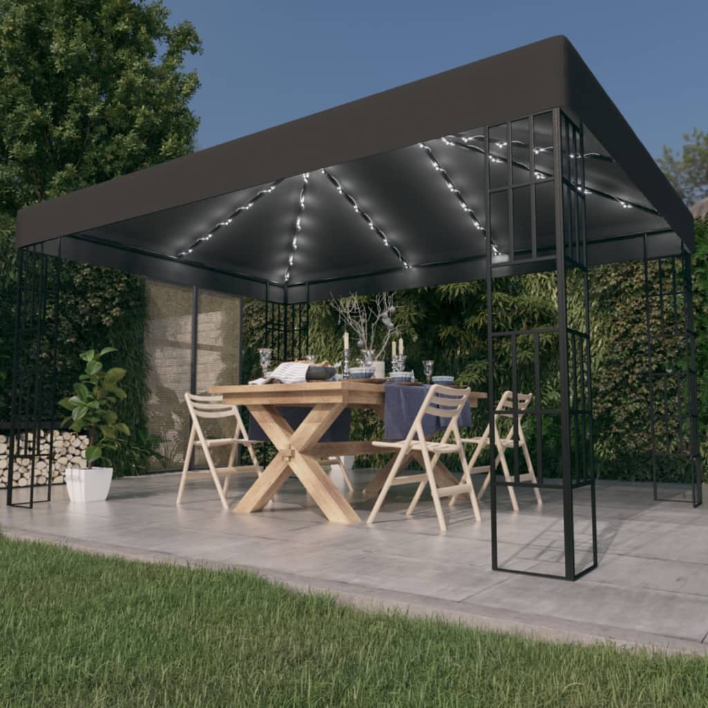 Pavillon mit LED-Lichterkette 3x3 m Taupe