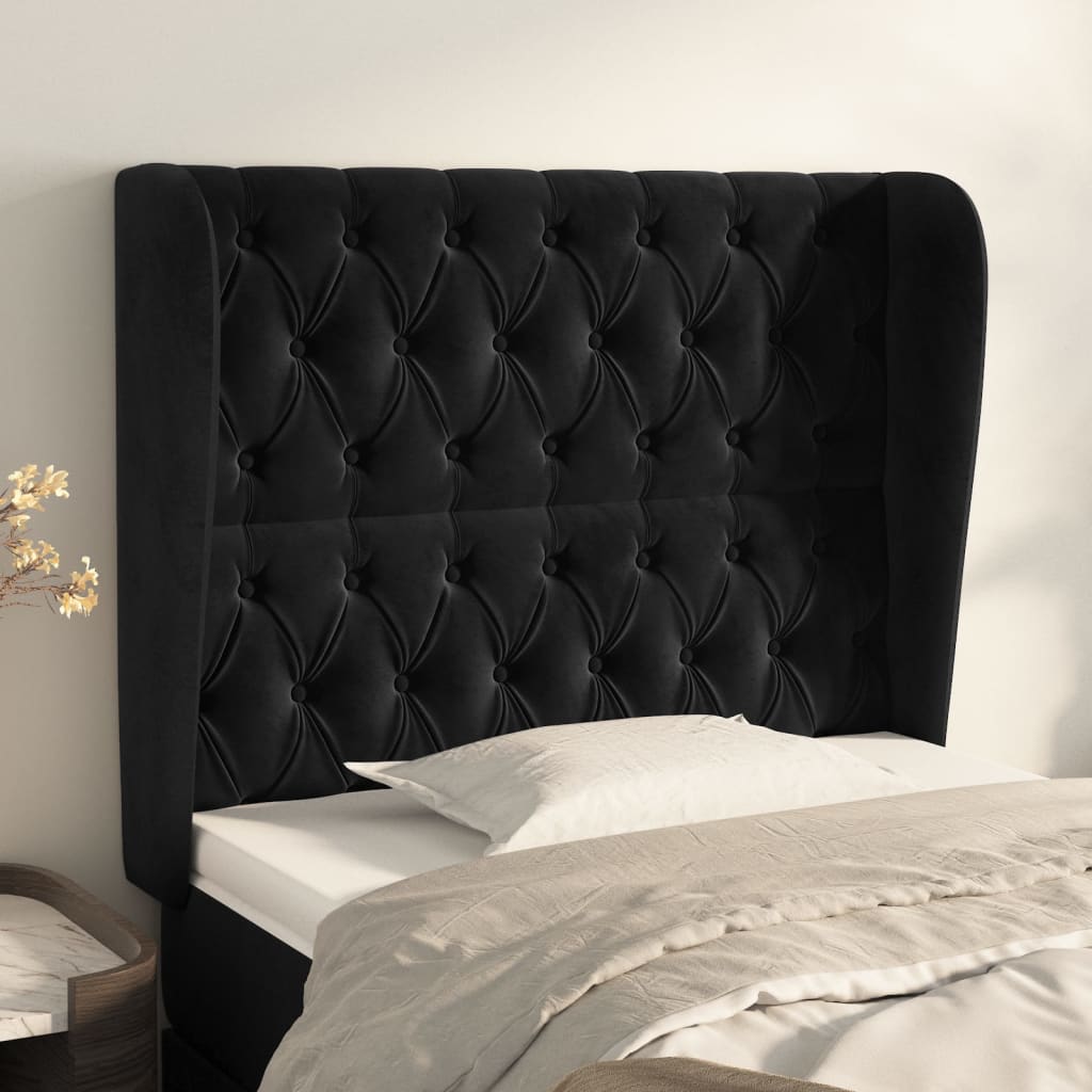 Kopfteil mit Ohren Dunkelblau 93x23x78/88 cm Samt