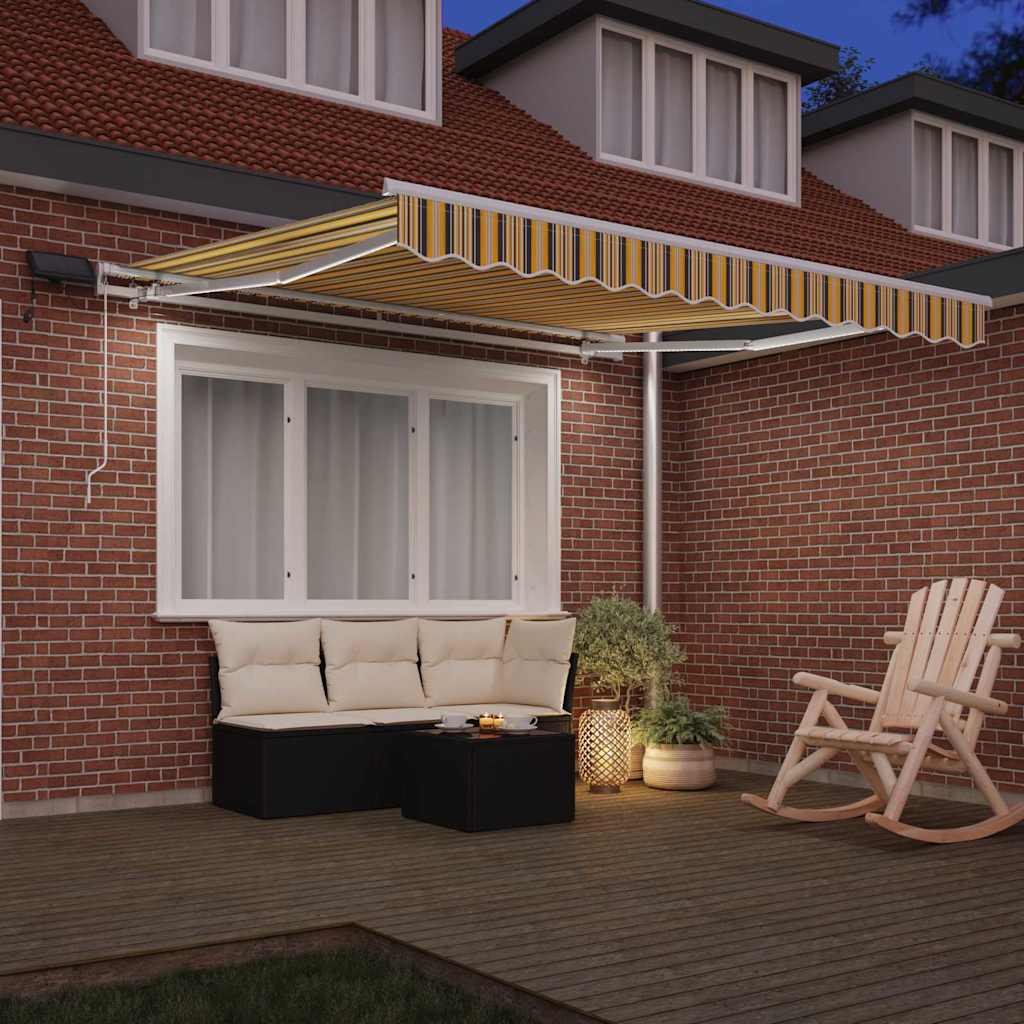 Markise Manuell Einziehbar mit LED 300x250 cm Blau und Weiß