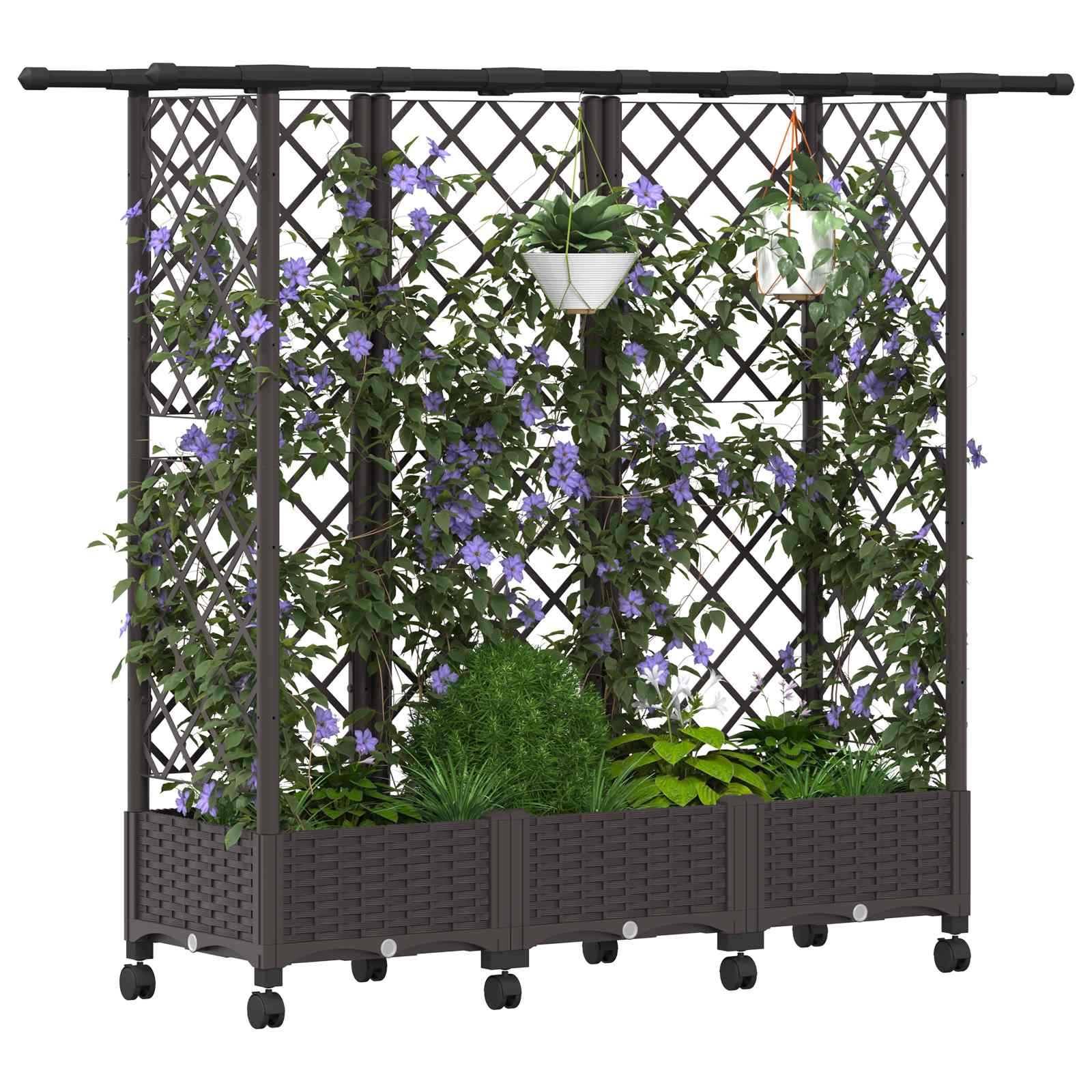 Hochbeet mit Rankgitter und Dach Braun 124 x 40 x 123 cm PP
