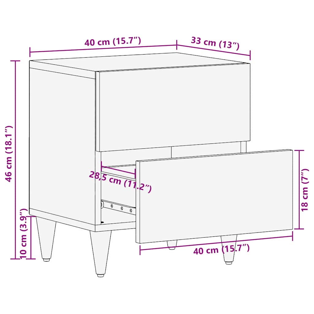 Nachttisch Braun 40 x 33,5 x 46 cm Massivholz Akazie