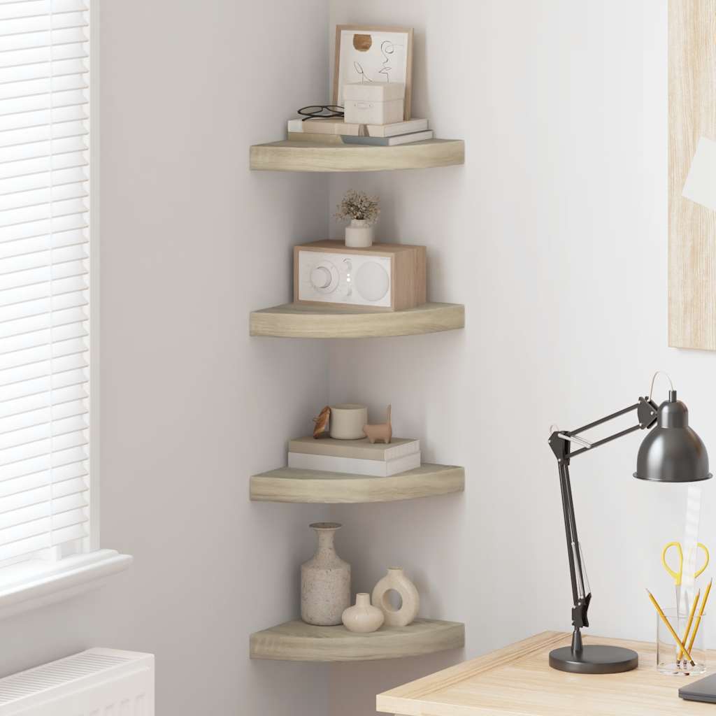 Schwebende Eckregale 2 Stk. Hochglanz-Weiß 25x25x3,8 cm MDF