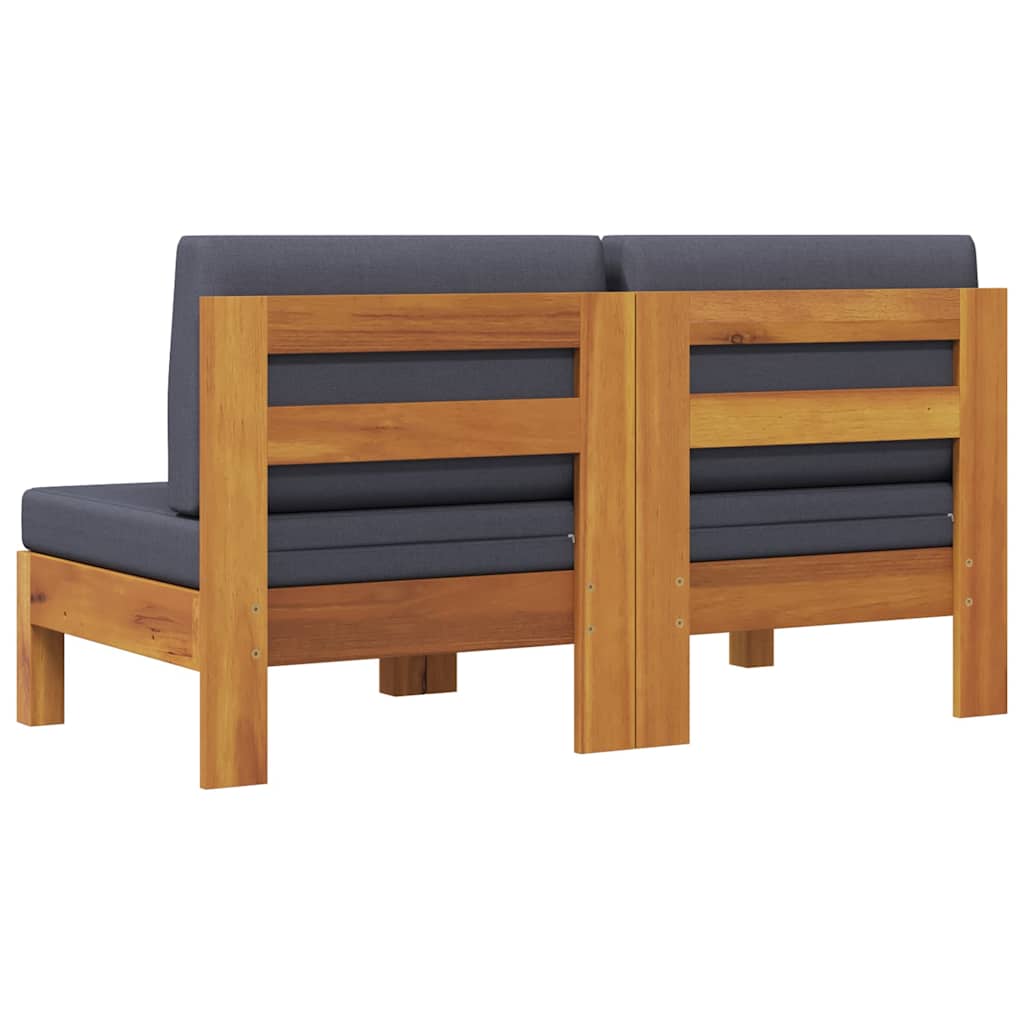 2-tlg. Garten-Lounge-Set mit Cremeweißen Kissen Akazienholz