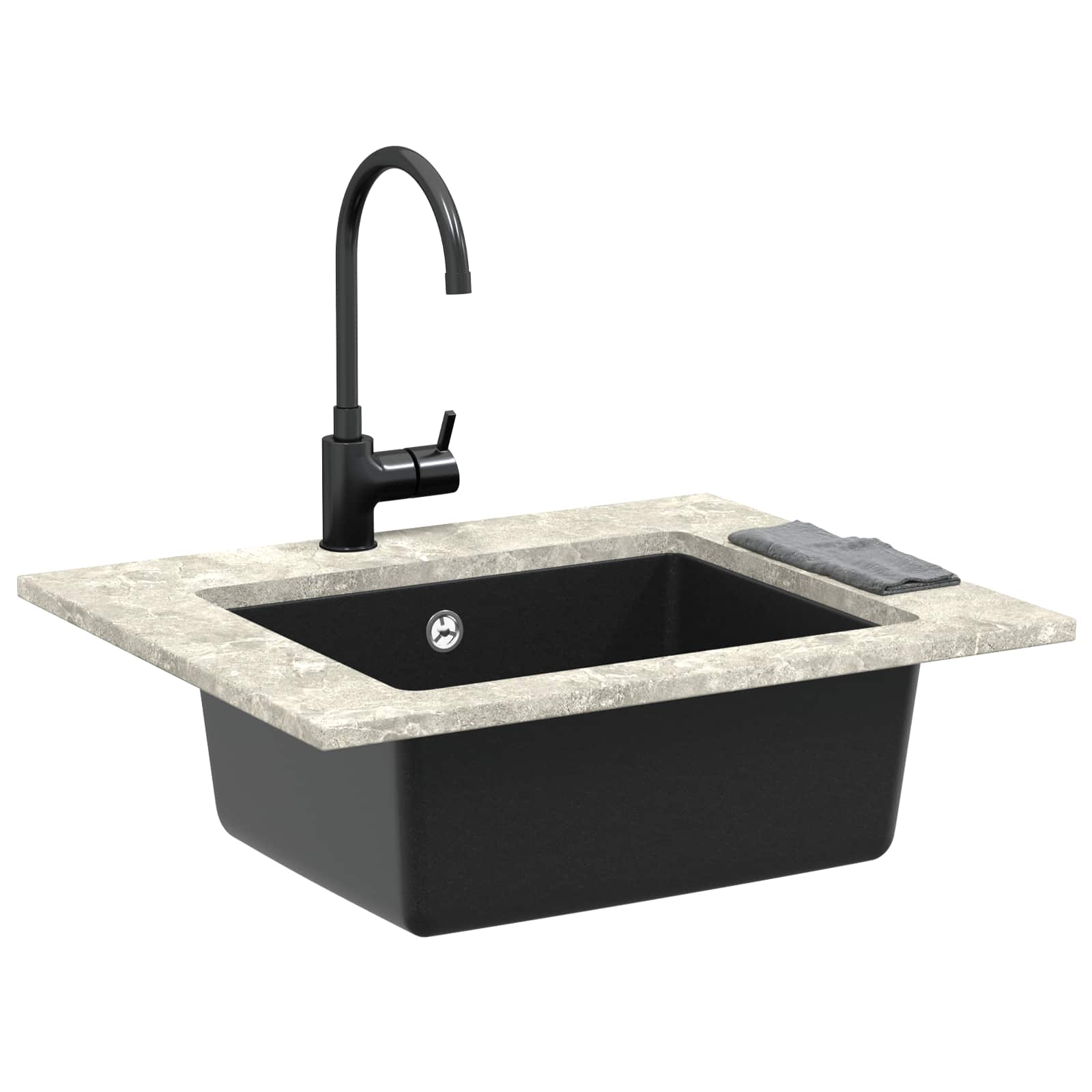Waschbecken Schwarz 370 x 460 mm 80% Quarz und 20% Harz