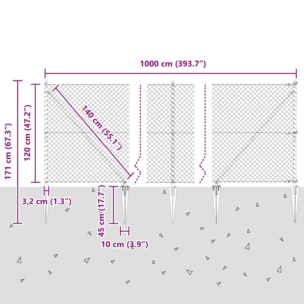 Outdoor Kettenglied-Zaun Erdfixierung 10 x 0,4 m Grün Netz