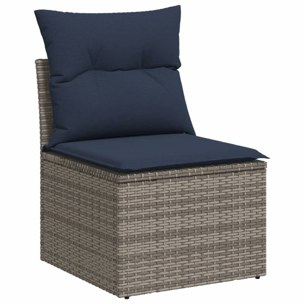 10-teiliges Gartensofa-Set mit Kissen, schwarzes Polyrattan