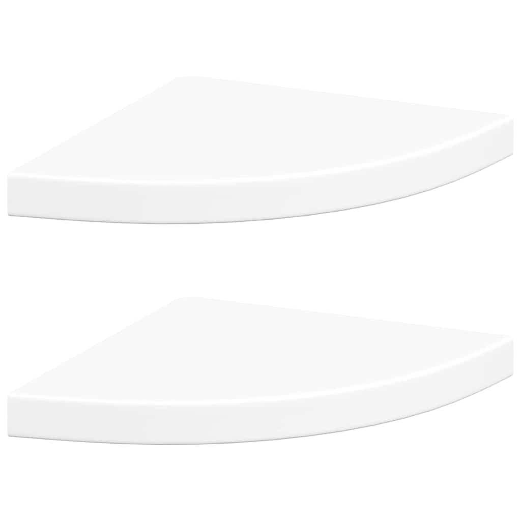 Schwebende Eckregale 2 Stk. Hochglanz-Weiß 25x25x3,8 cm MDF