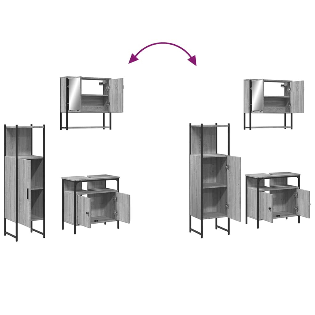 3-tlg. Badmöbel-Set Schwarz Holzwerkstoff