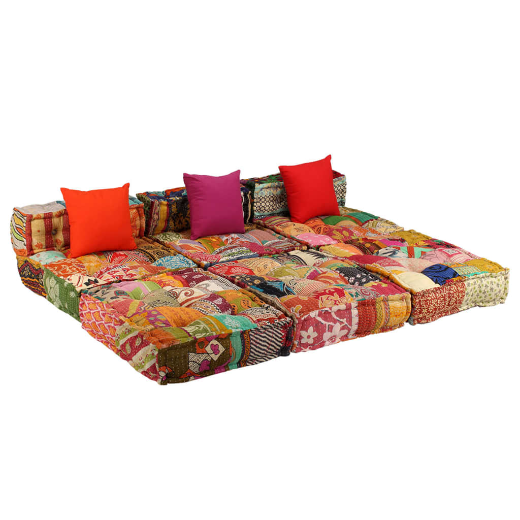 2-Sitzer Modularer Pouf Patchwork Stoff