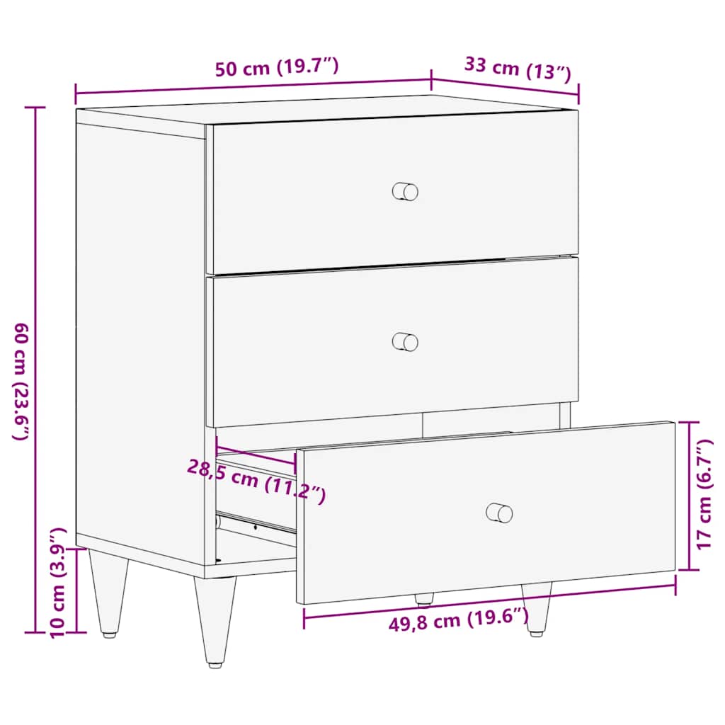 Nachttisch 50x33x60 cm Massivholz Mango