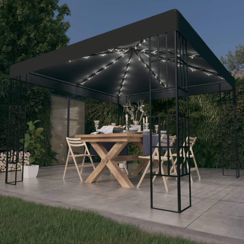 Pavillon mit LED-Lichterkette 3x3 m Taupe