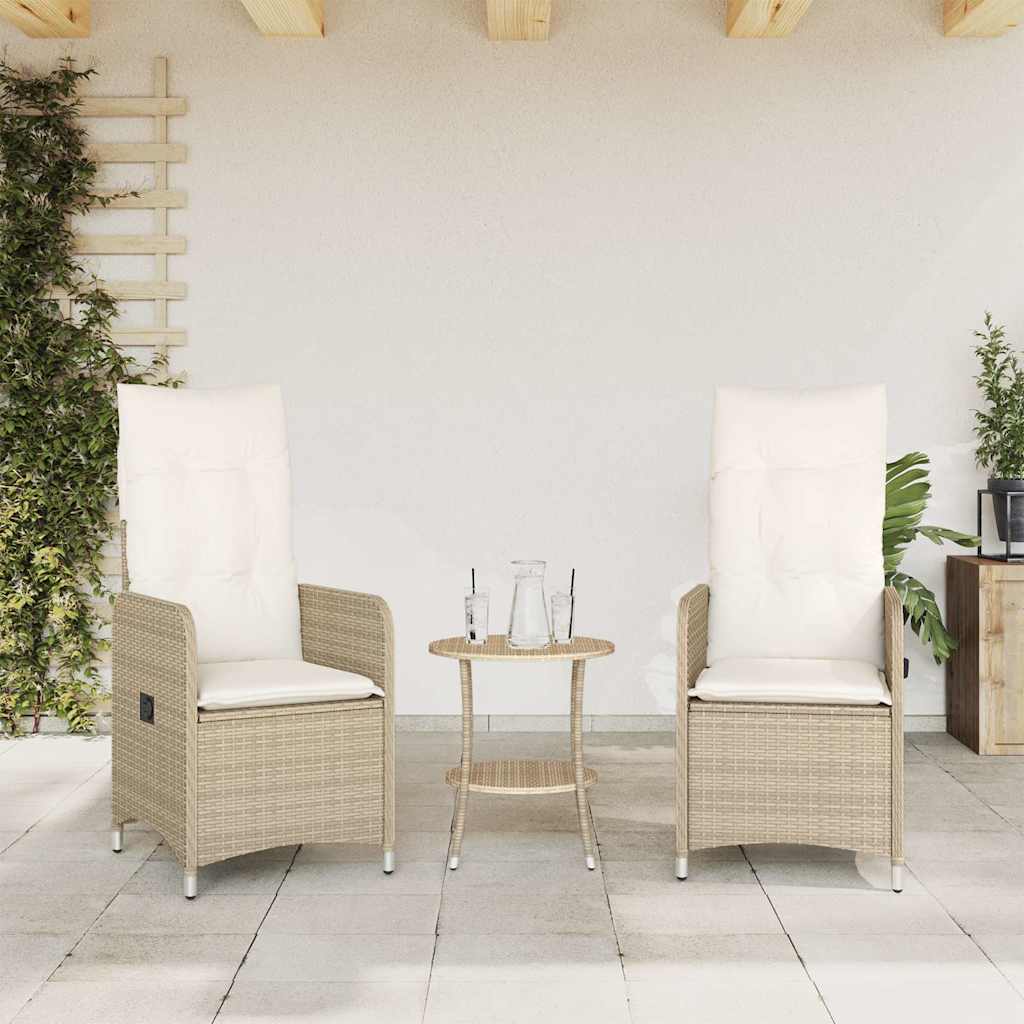 Gartensessel Verstellbar mit Kissen Schwarz Poly Rattan