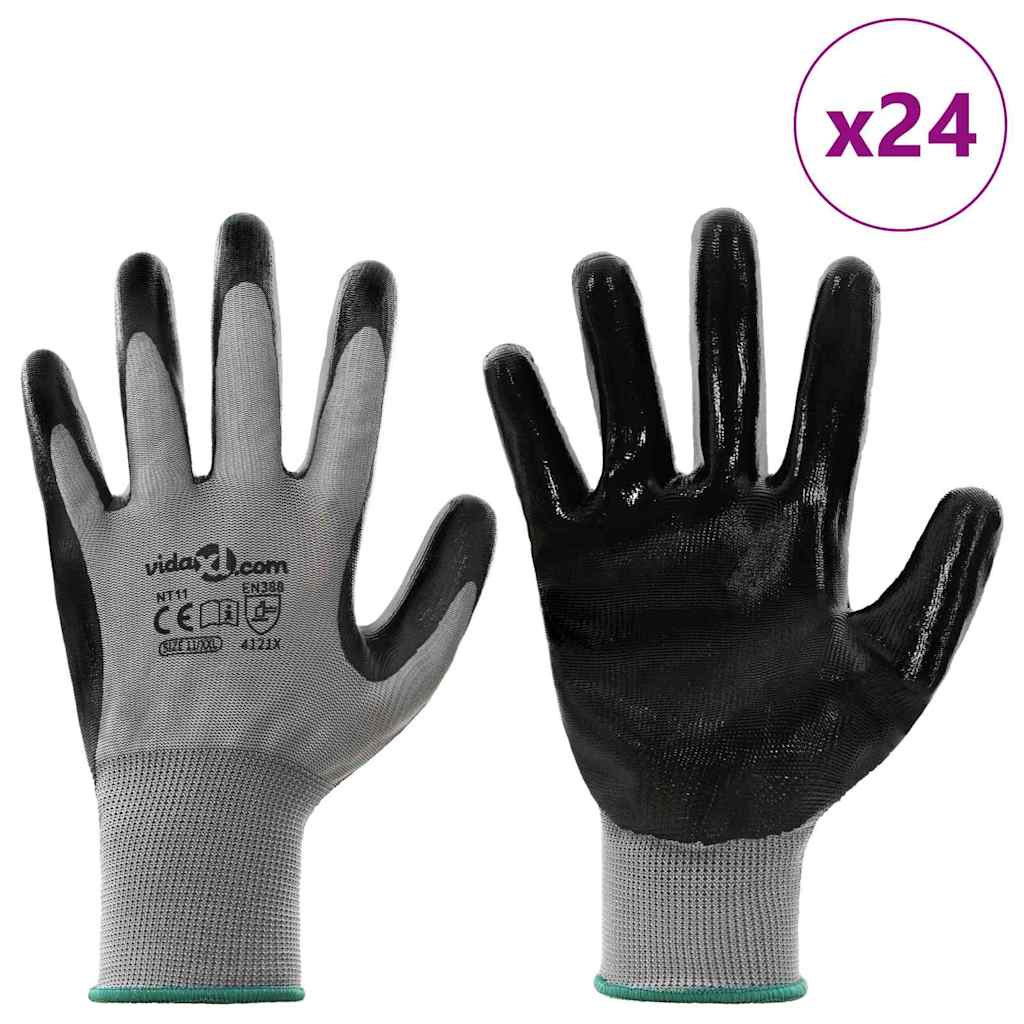 Arbeitshandschuhe 12 pcs Grau und Schwarz 7 / S Polyester