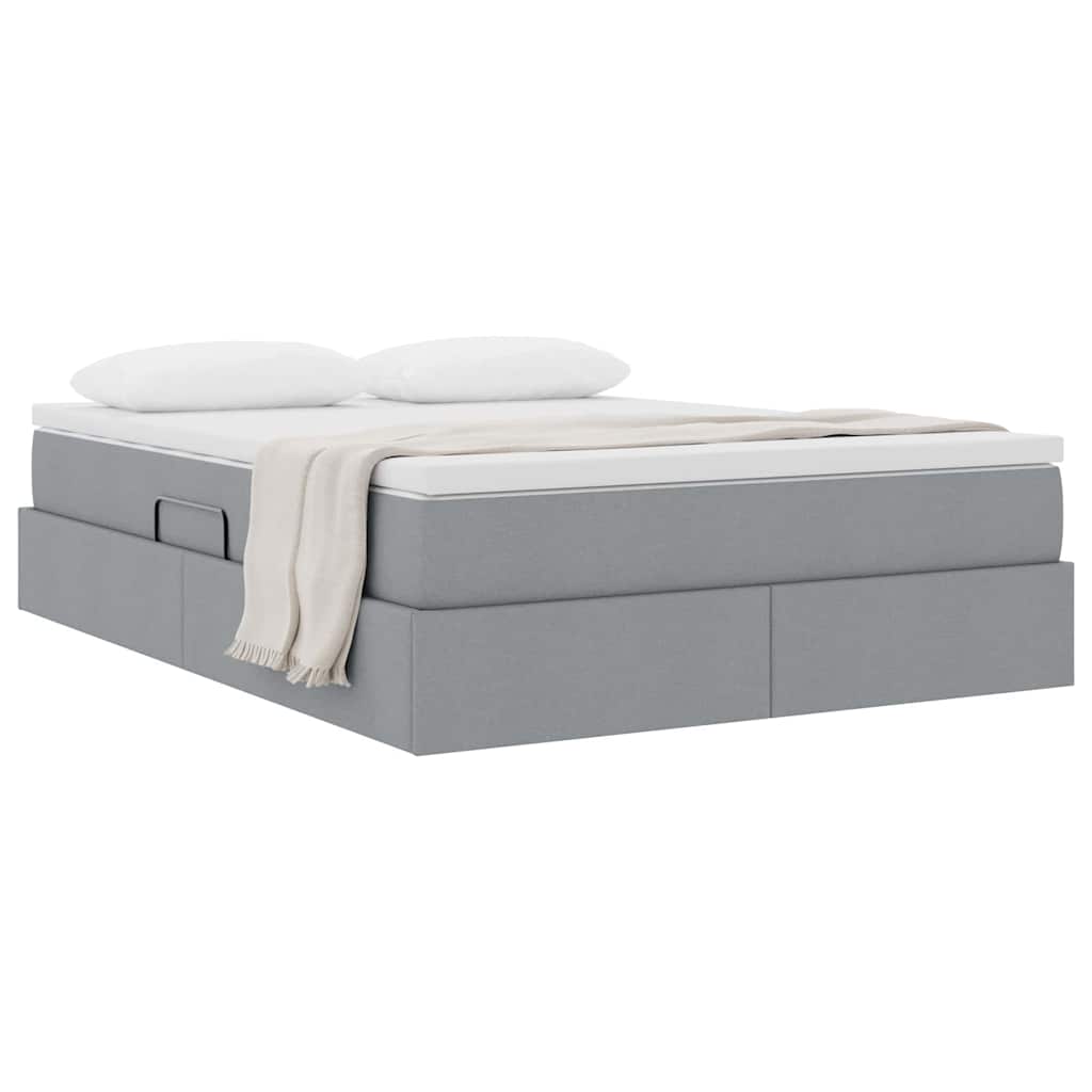Aufbewahrungsbett mit Matratze Hellgrau 90 x 190 cm Polyester