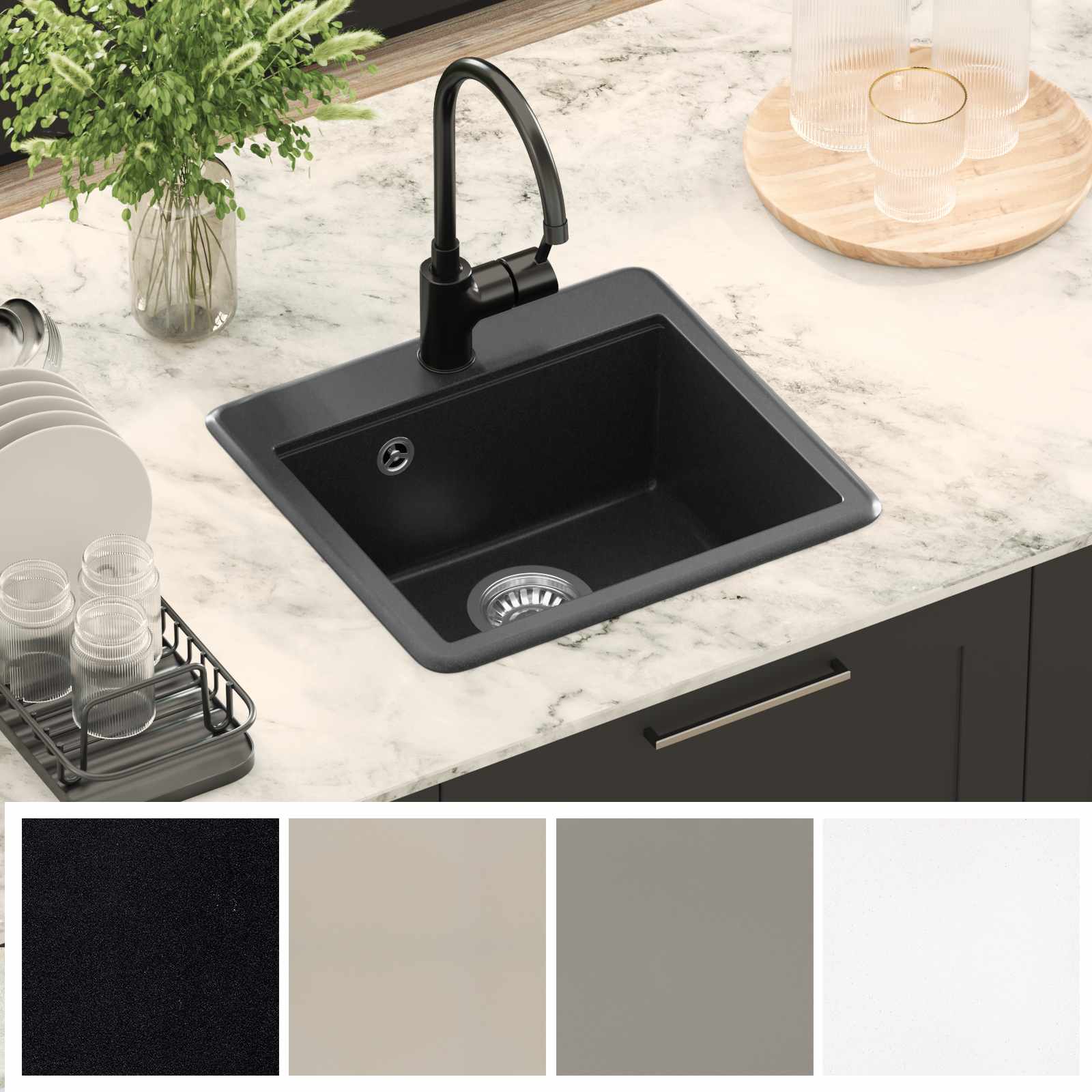 Waschbecken Schwarz 470 x 440 mm Granit