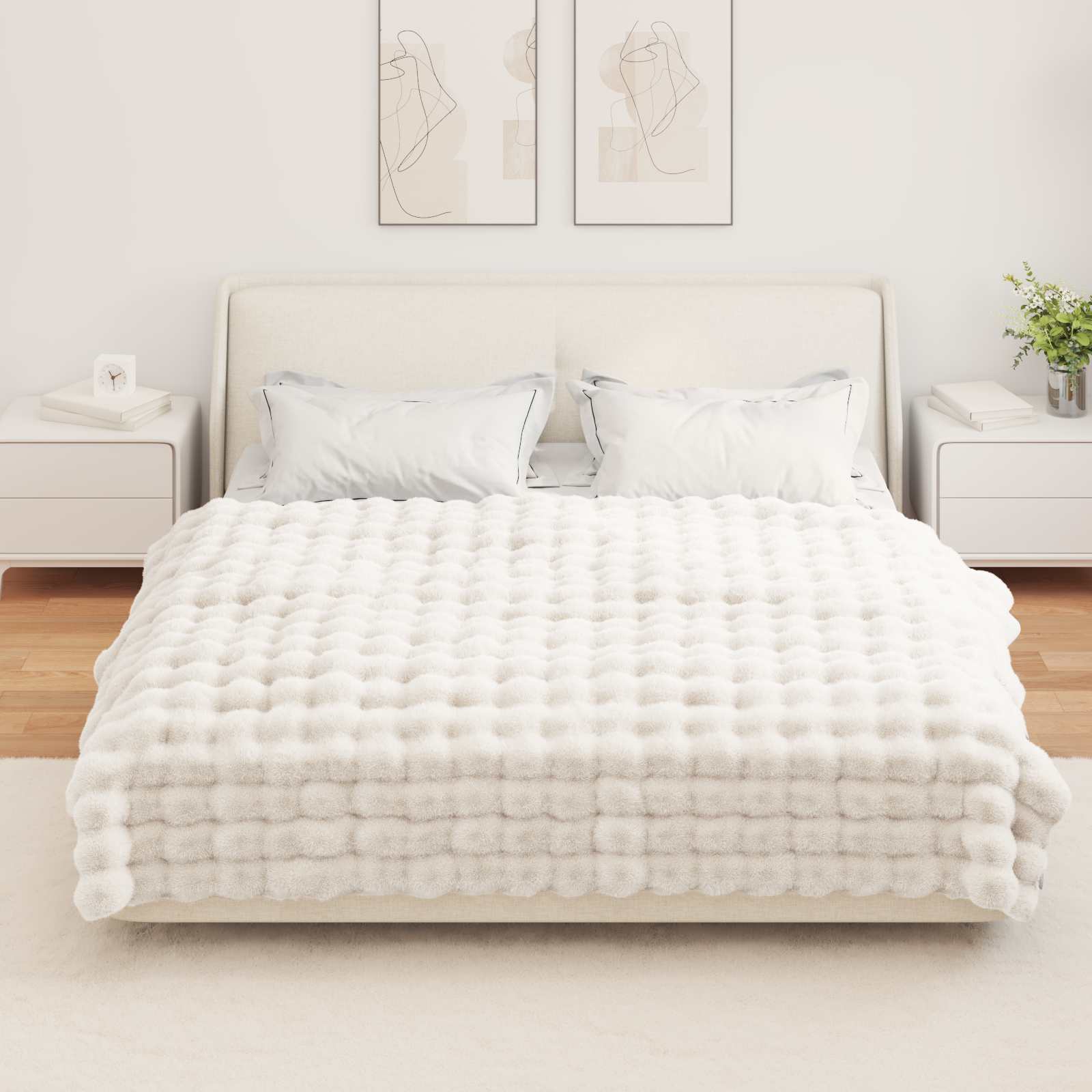 Rutschfeste Decke aus Kunstkaninchenfell Olite Beige Polyester