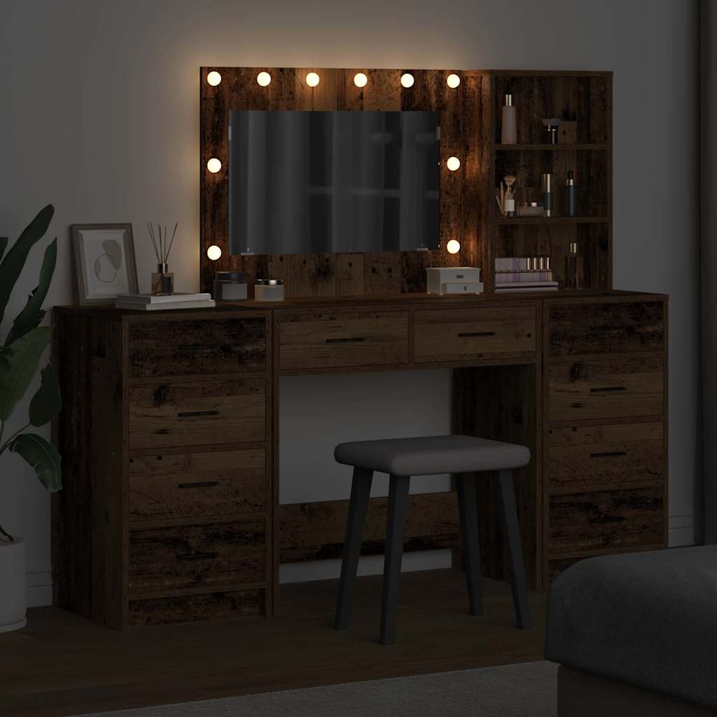 Schminktisch mit Spiegelbeleuchtung 3 pcs Weiß Holzwerkstoff