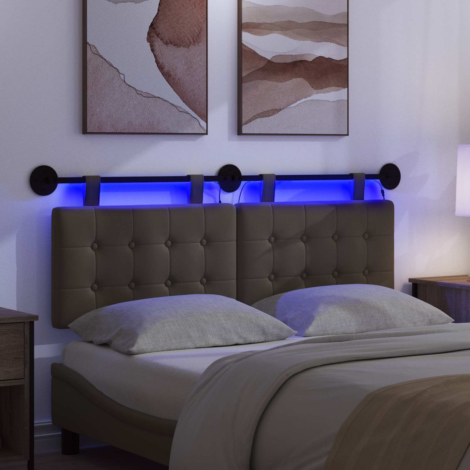 Hängendes Kopfteil Mit LED Licht Creme Kunstleder