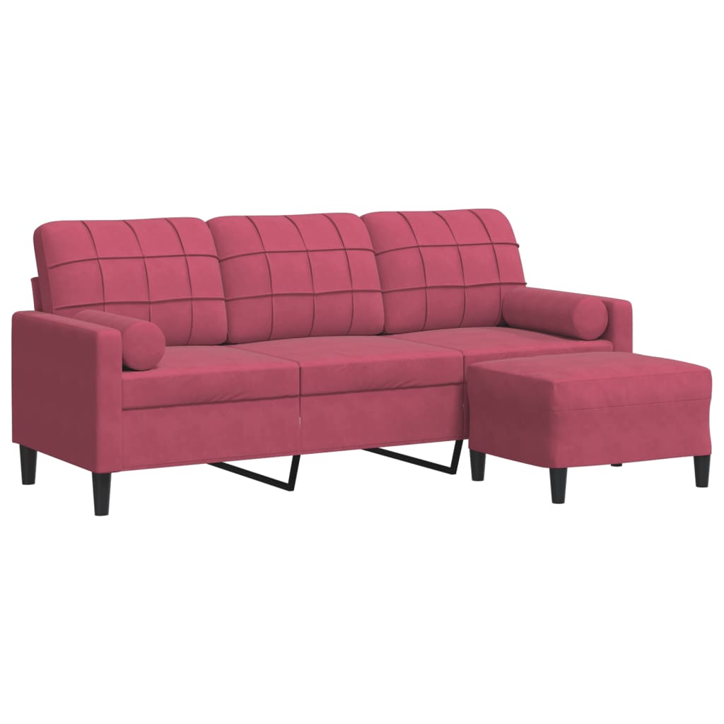 3-Sitzer-Sofa mit Hocker Hellgrau 180 cm Samt