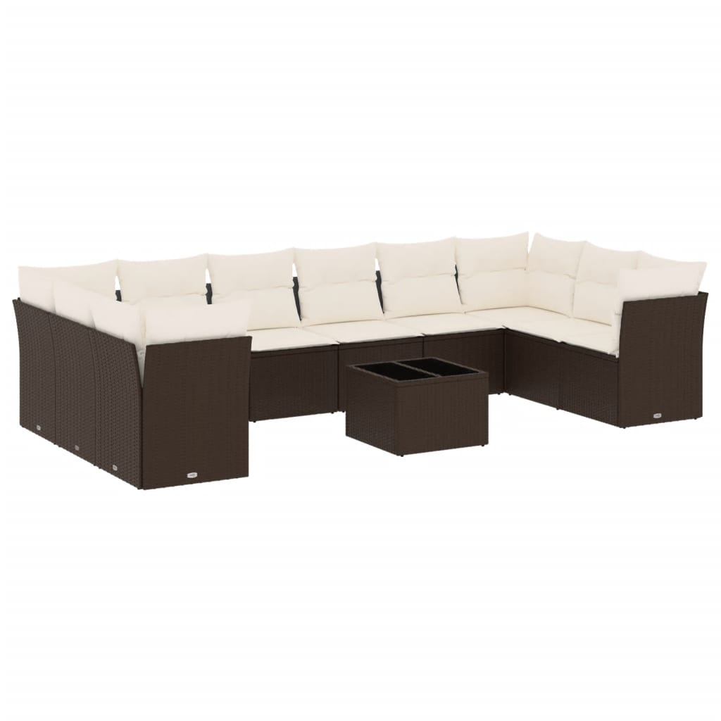 10-tlg. Garten-Sofagarnitur mit Kissen Schwarz Poly Rattan