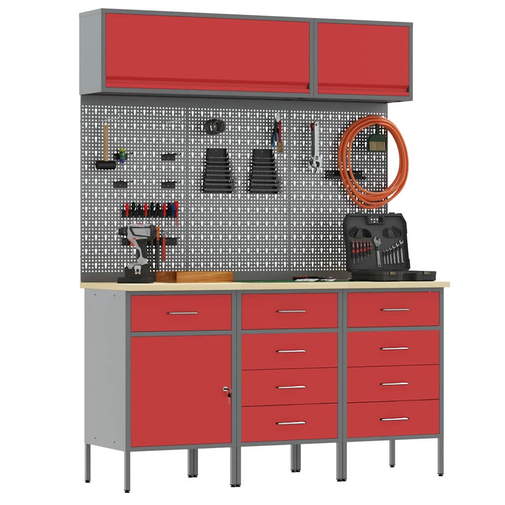 Arbeitsschrankset mit Schubladen mit Regal 8 pcs Grau