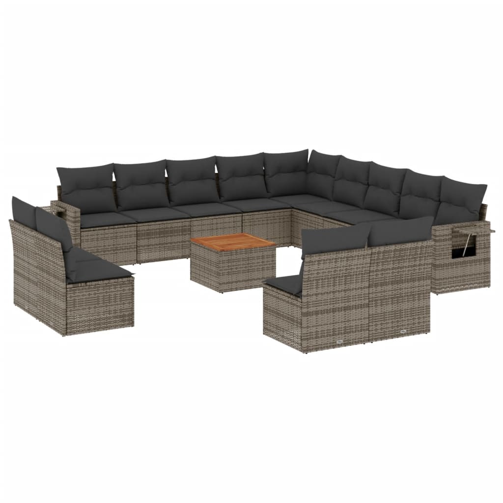14-tlg. Garten-Sofagarnitur mit Kissen Schwarz Poly Rattan
