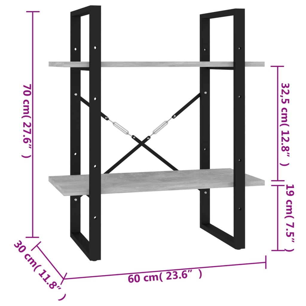 Bücherregal 2 Fächer Weiß 60x30x70 cm Holzwerkstoff