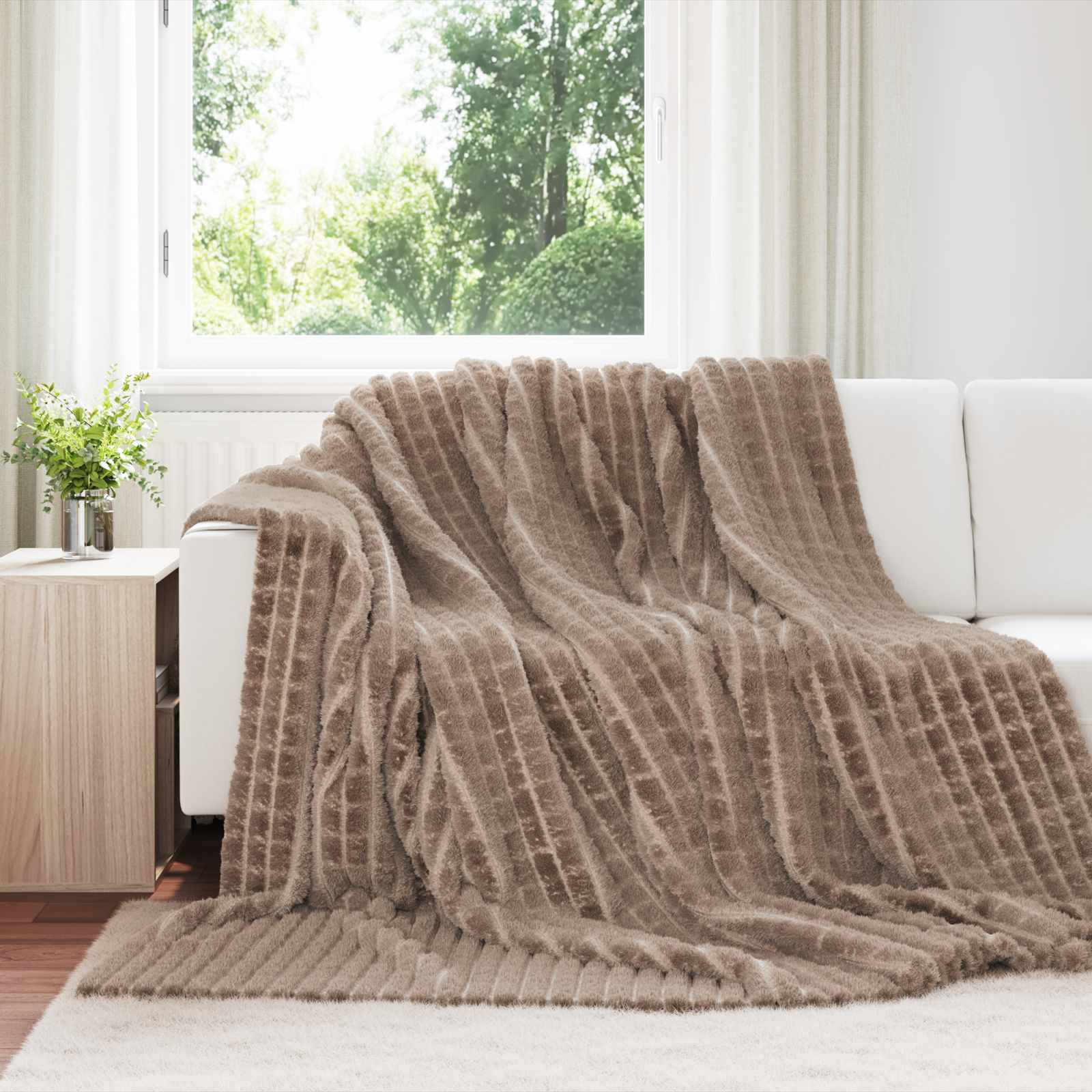 Überwurfdecke Beige 150 x 130 cm Fleece