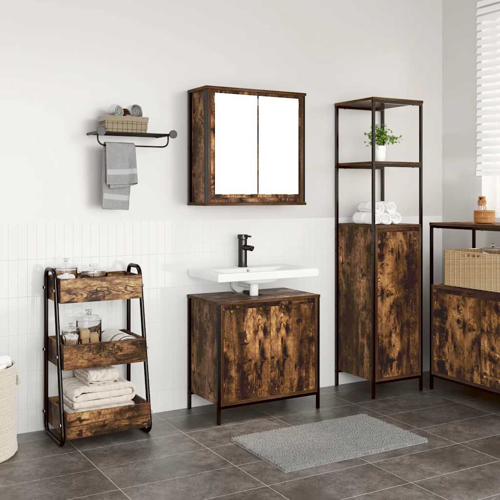 Badezimmermöbel-Set 5 pcs Schwarz Eichen-Optik Holzwerkstoff
