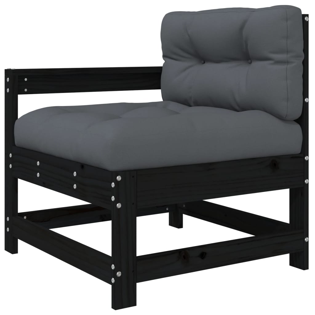 10-tlg. Garten-Lounge-Set mit Kissen Schwarz Massivholz